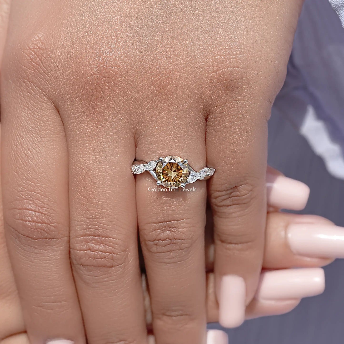 Yellow Round Cut Gemstone Moissanite Floral Wedding Ring