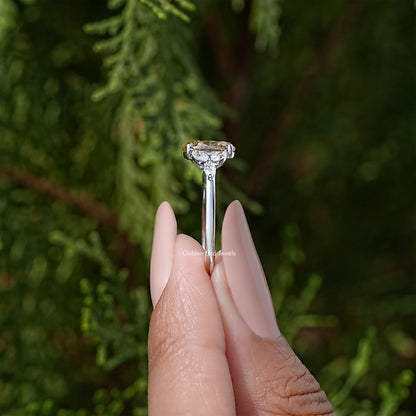 Oval Moissanite Gemstone Leaves Side Stone Wedding Ring