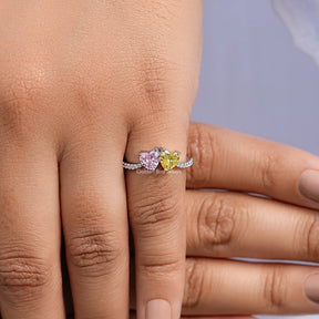 Yellow And Pink Heart Gemstone Toi Et Moi Ring