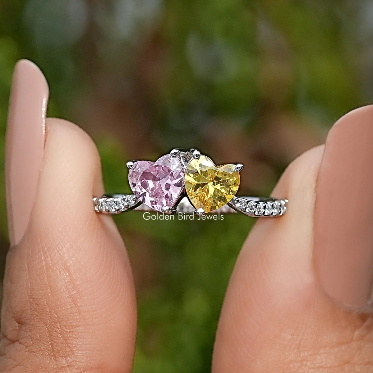 Yellow And Pink Heart Gemstone Toi Et Moi Ring