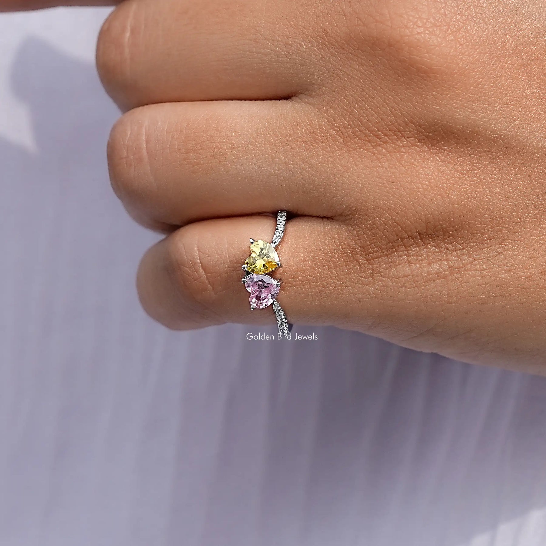 Yellow And Pink Heart Gemstone Toi Et Moi Ring