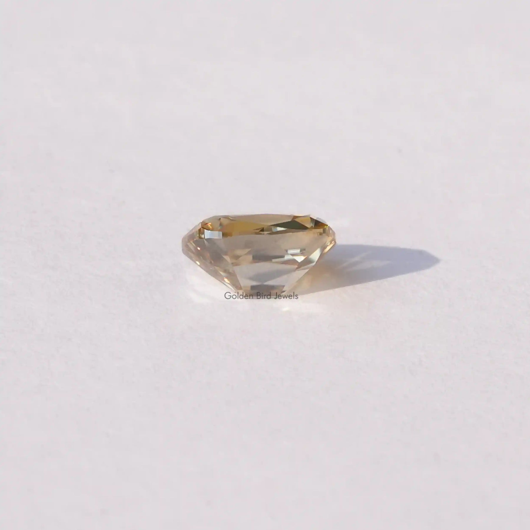 [Bottom view of yellow cushion cut loose moissanite]-[Golden Bird Jewels]