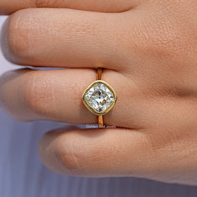 Old Mine Cushion Cut Bezel Set Solitaire Ring