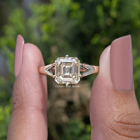 Yellow Moissanite Old Mine Asscher Split Shank Ring