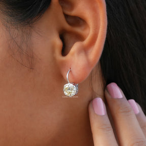 [Yellow Cushion Cut Moissanite Earrings]-[Golden Bird Jewels]