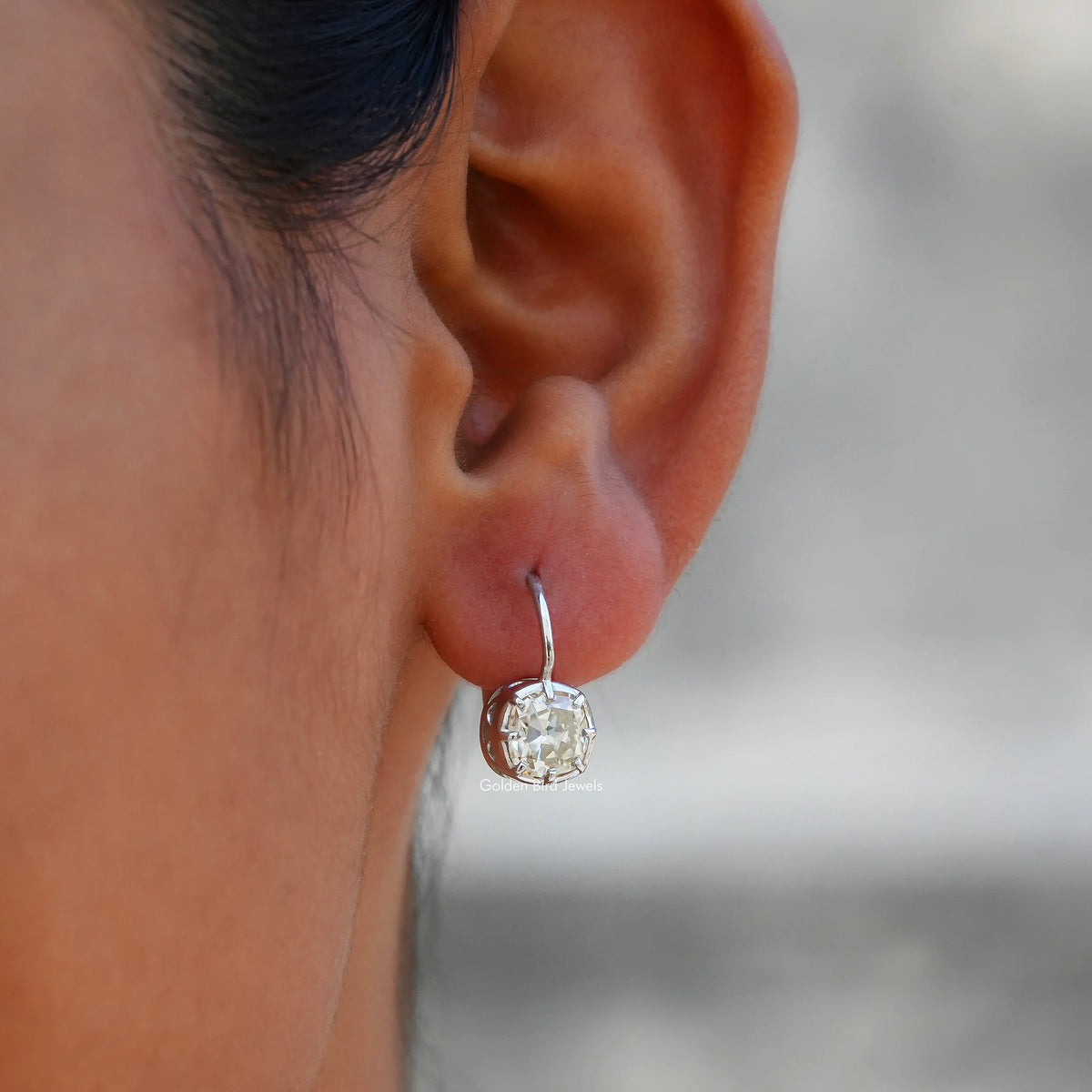 [Old Mine Cushion Cut Moissanite Dangle Earrings]-[Golden Bird Jewels]