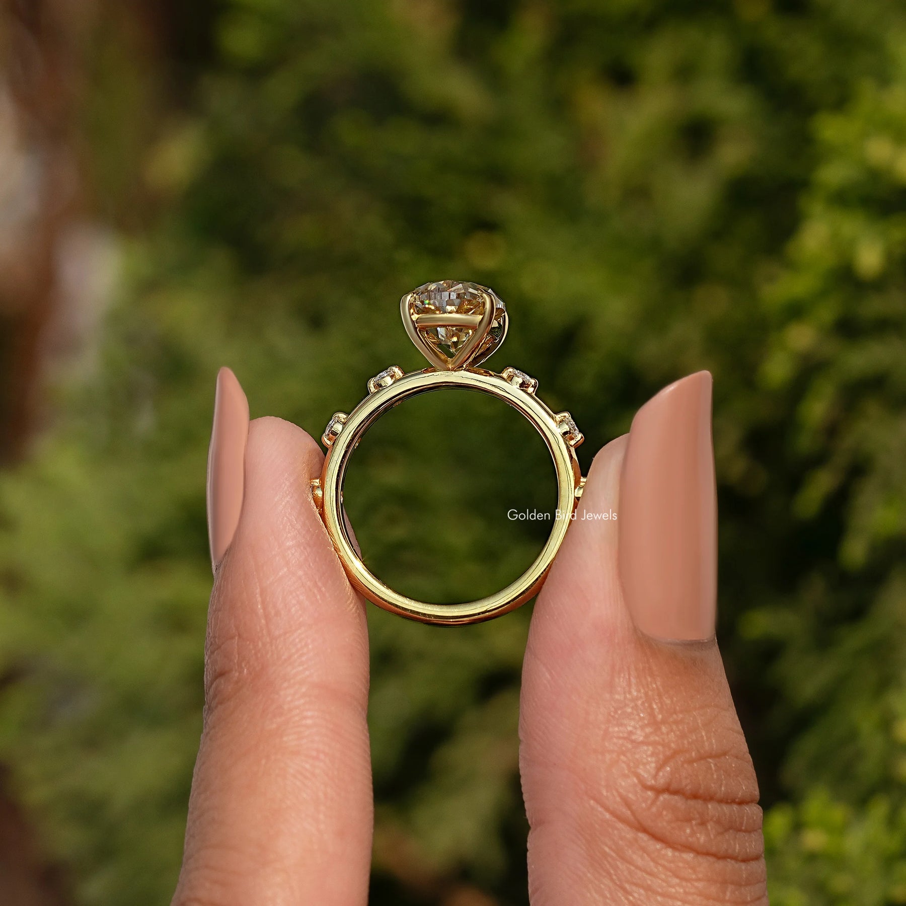 Yellow Old Mine Oval Cut Accent Stone Engagement Ring