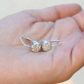 [White Gold Old Mine Cushion Cut Moissanite Earrings]-[Golden Bird Jewels]