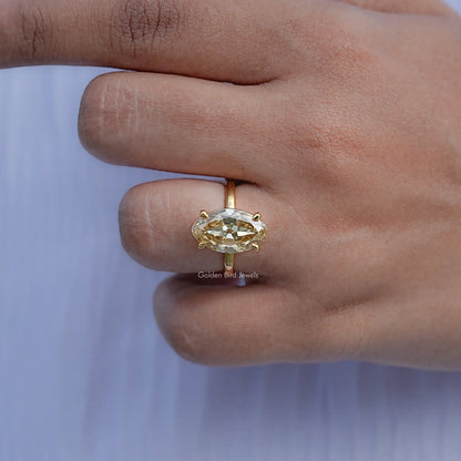 Yellow Old Mine Moval Moissanite Solitaire Ring