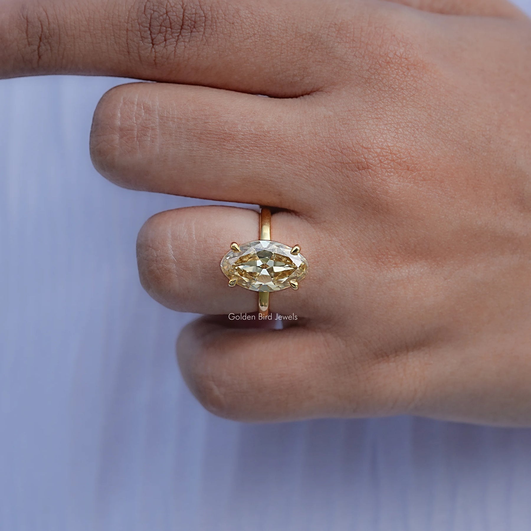 Yellow Old Mine Moval Moissanite Solitaire Ring