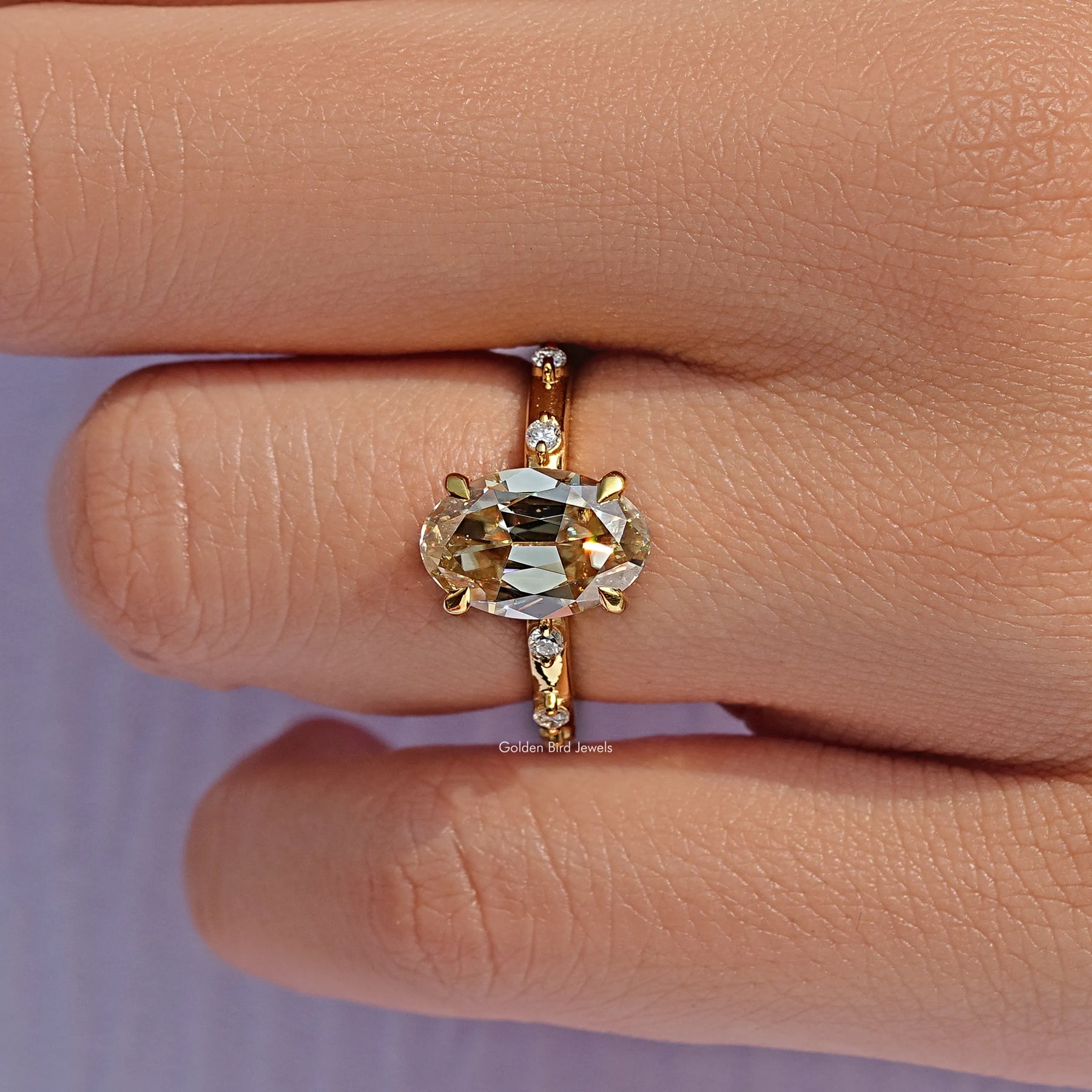 Yellow Old Mine Oval Cut Accent Stone Engagement Ring