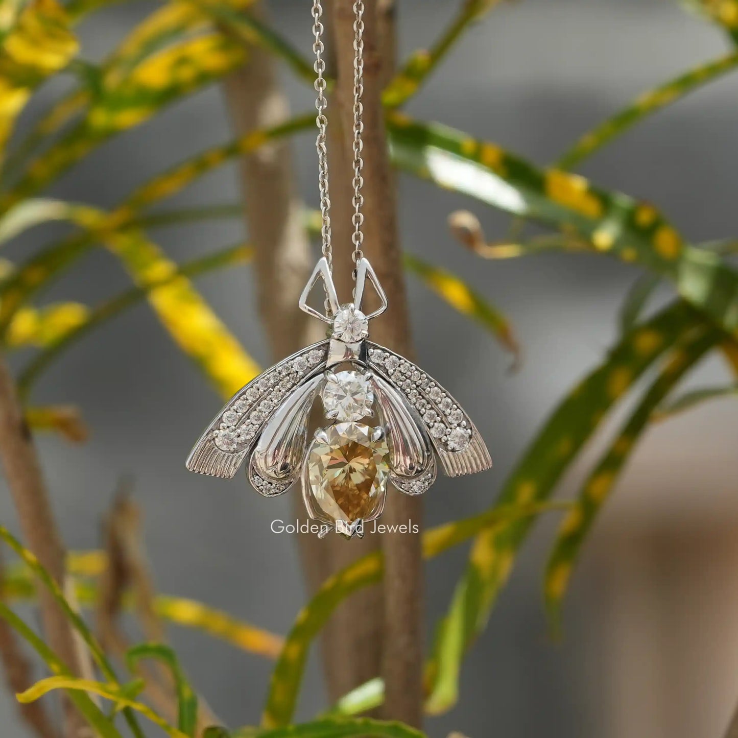 Detailed view of moissanite bridesmaid pendant

