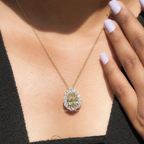 [Moissanite Pear Cut Halo Pendant]-[Golden Bird Jewels]