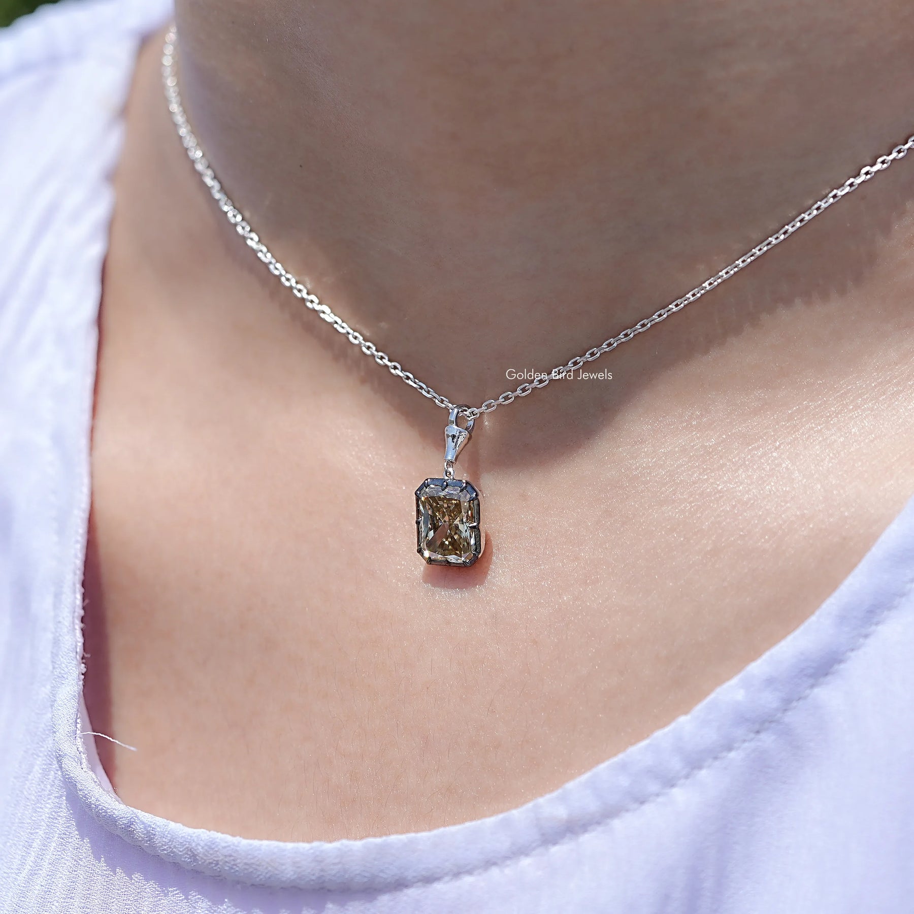 Yellow Radiant Moissanite Solitaire Pendant