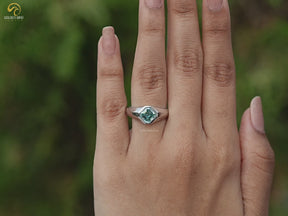 Blue Asscher Cut Moissanite Solitaire Ring