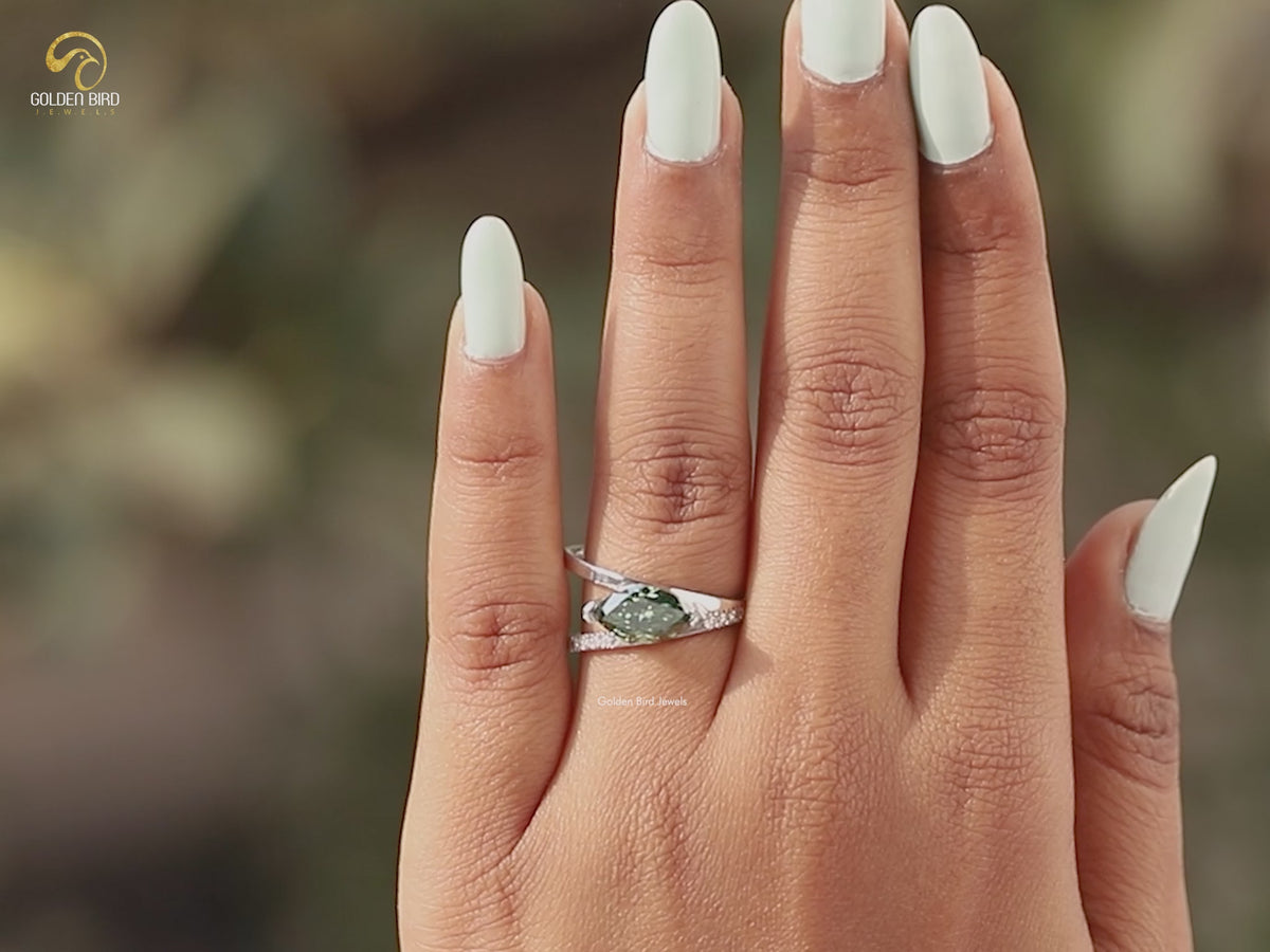 Marquise Cut Moissanite Split Shank Ring