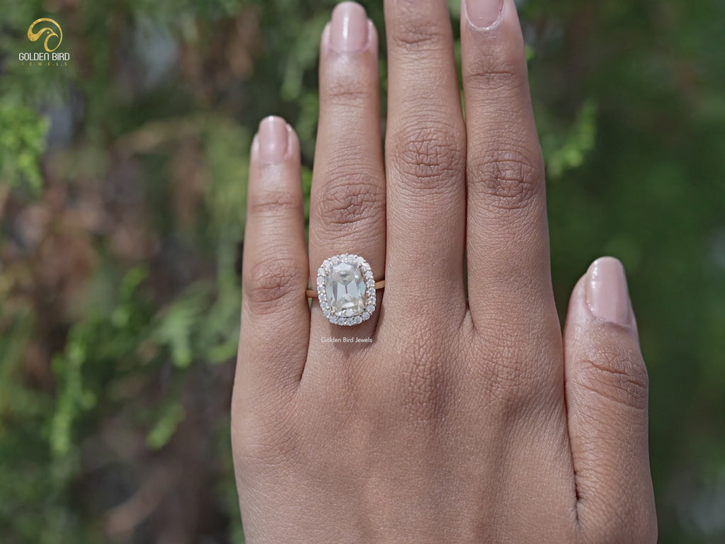 You tube Video of Old Mine Cushion Cut Moissanite Halo Ring