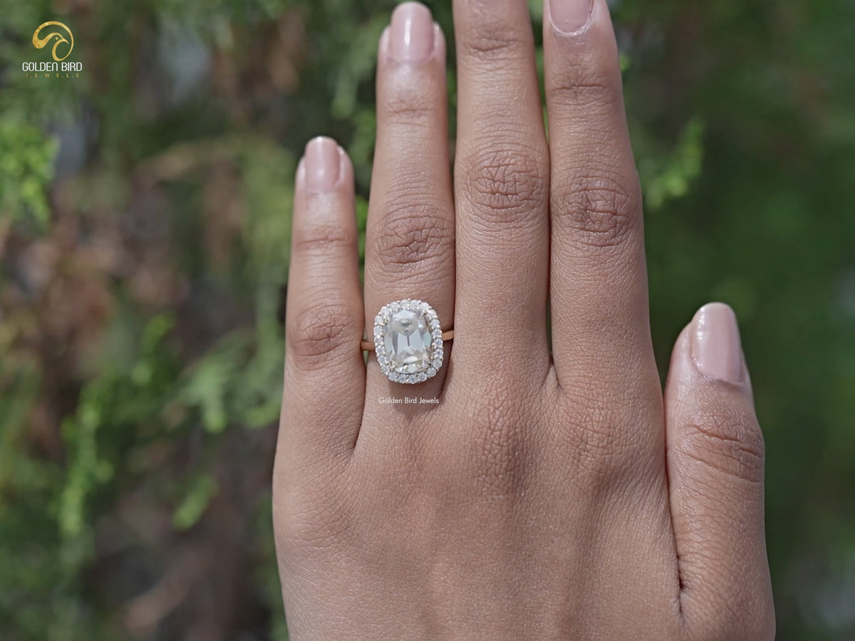 You tube Video of Old Mine Cushion Cut Moissanite Halo Ring