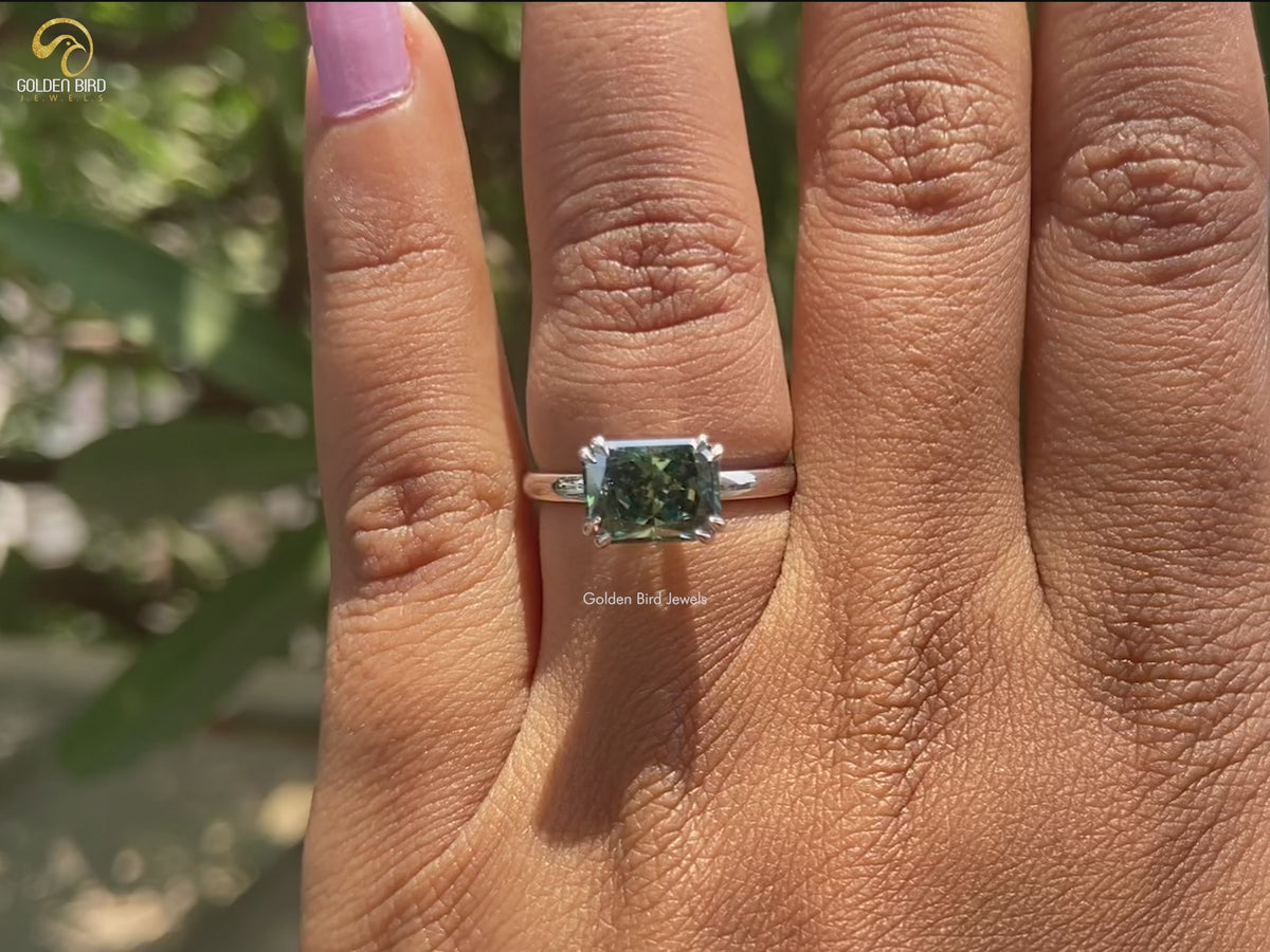 East West Radiant Cut Moissanite Engagement Ring