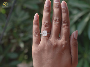 Crushed Ice Cushion Moissanite Hidden Halo Ring