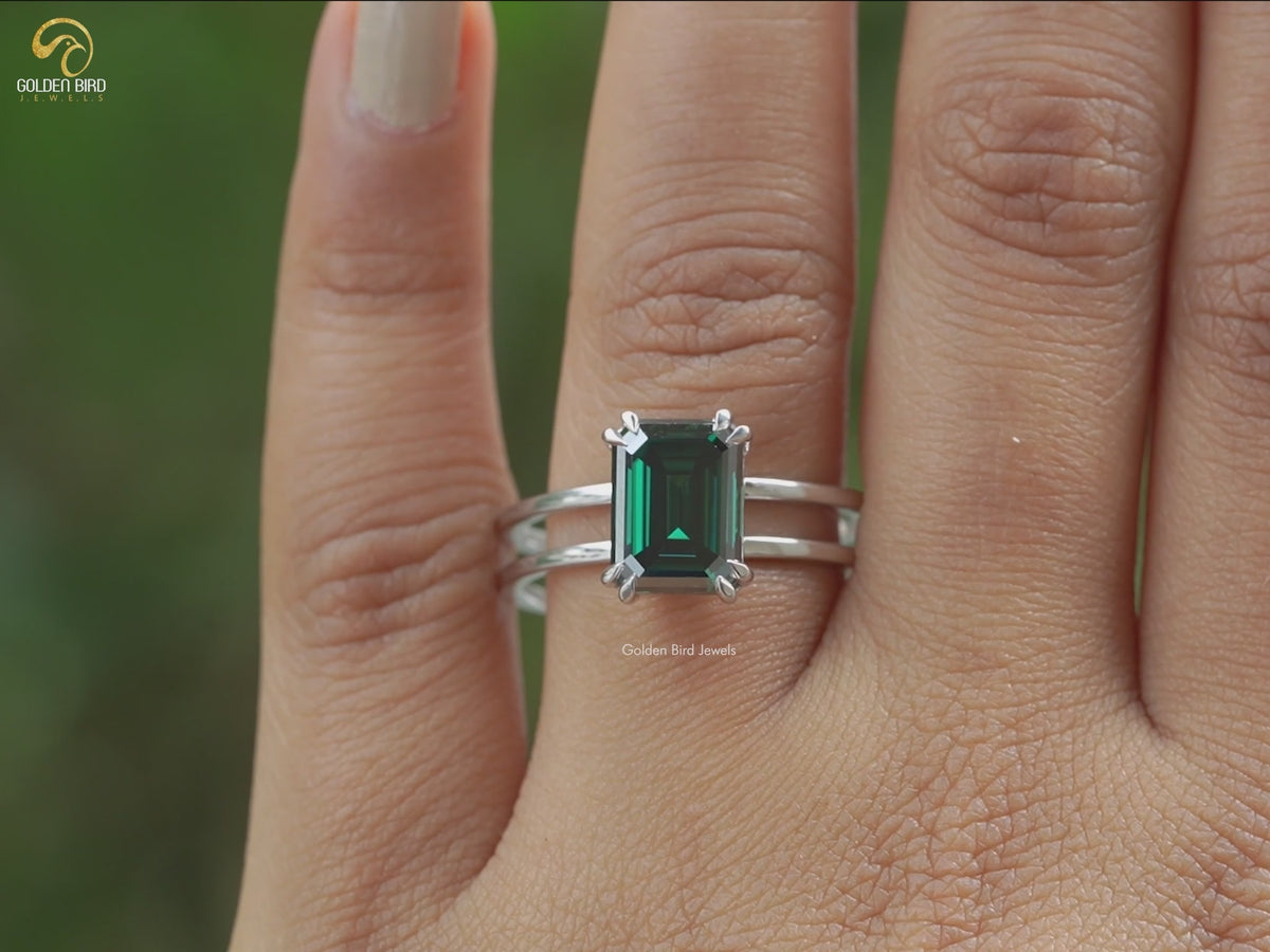 Emerald Cut Moissanite Solitaire Engagement Ring