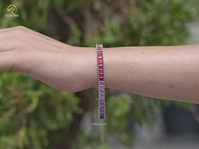 Multi Color Baguette Gemstone Tennis Bracelet