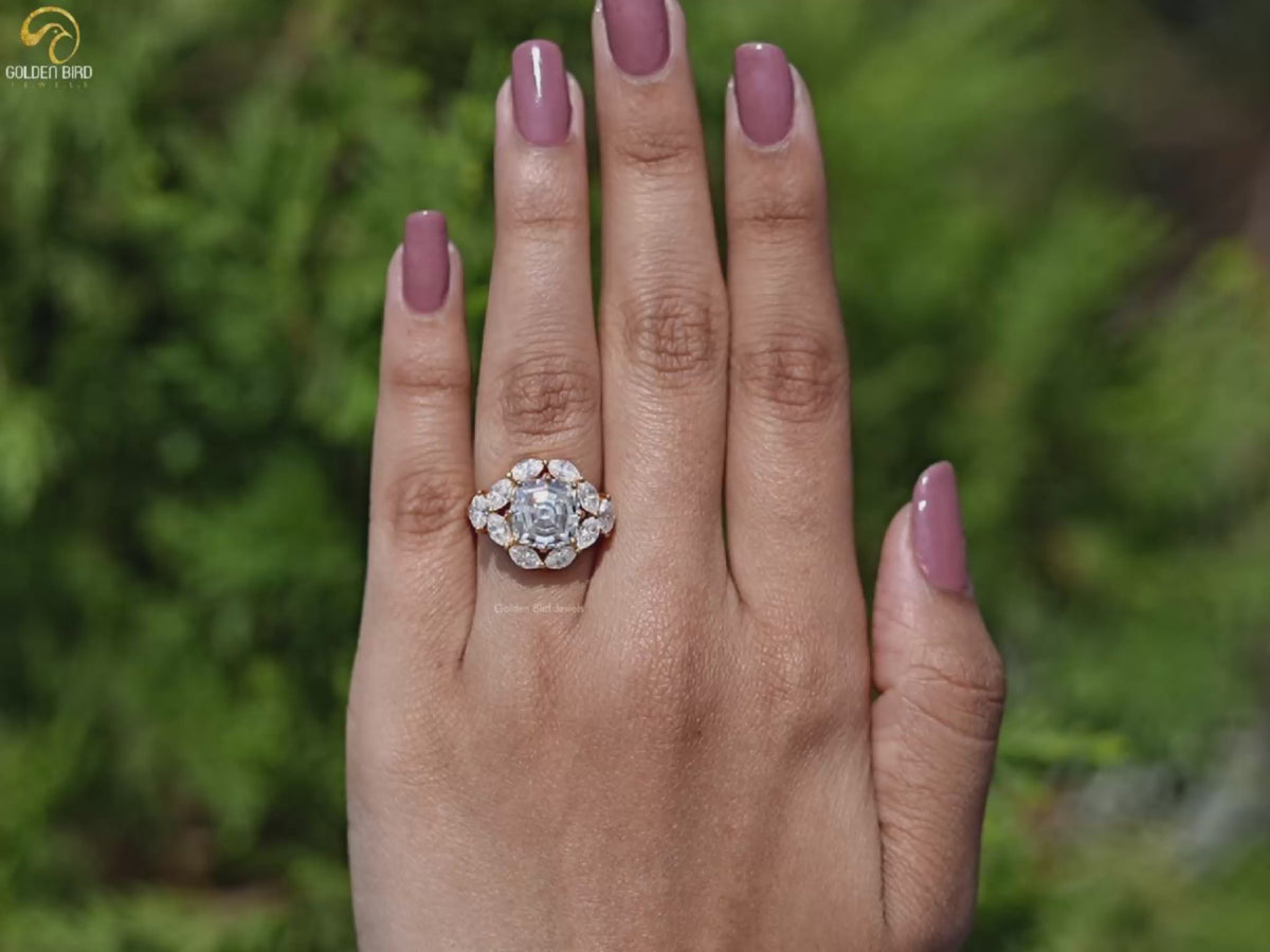 Step Cut Cushion Moissanite Art Deco Ring