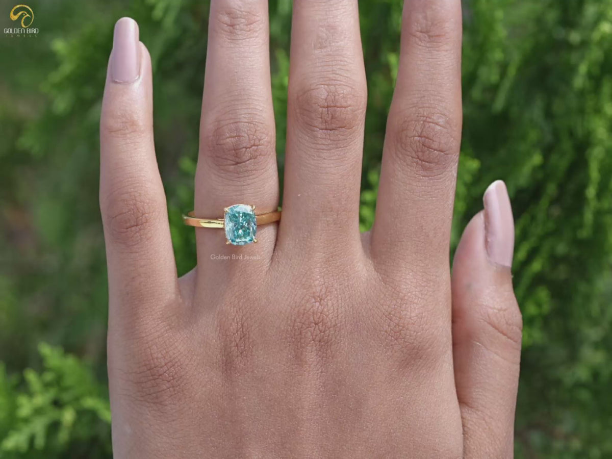 Blue Elongated Cushion Moissanite Engagement Ring
