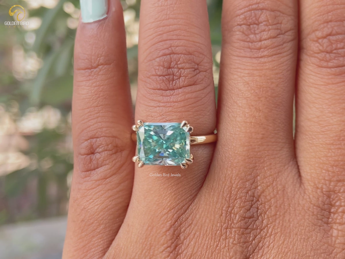 East West Radiant Cut Moissanite Engagement Ring