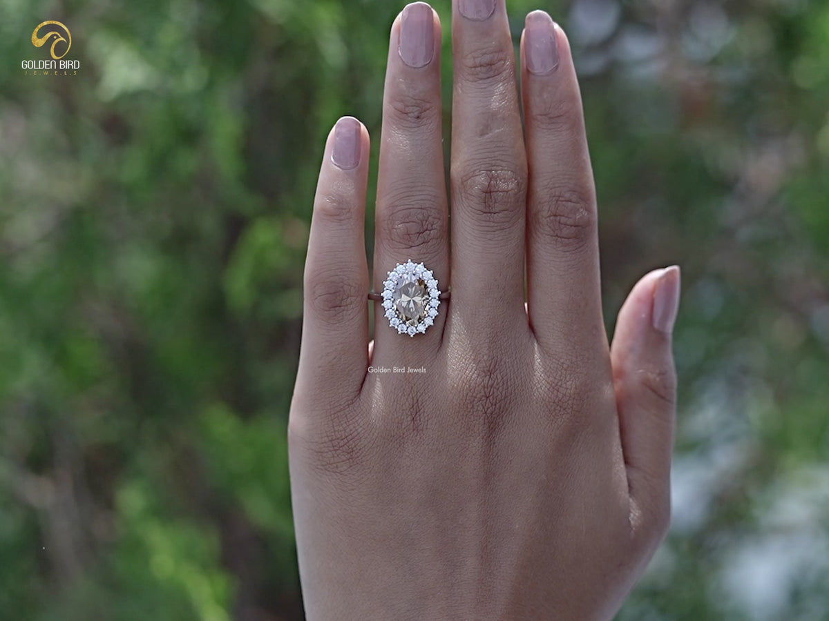 Oval Cut Moissanite Halo Engagement Ring
