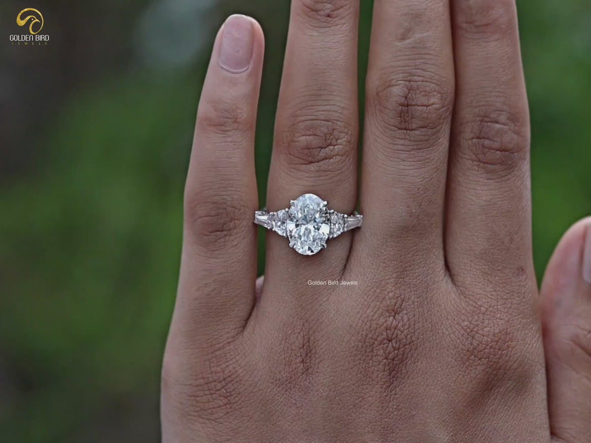Oval And Half Moon Lab Diamond Five Stone Ring