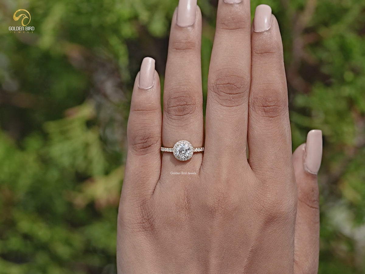 Old European Round Moissanite Halo Accent Ring