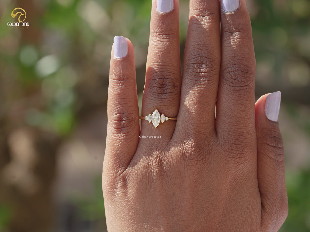 Round And Marquise Cut Moissanite Engagement Ring