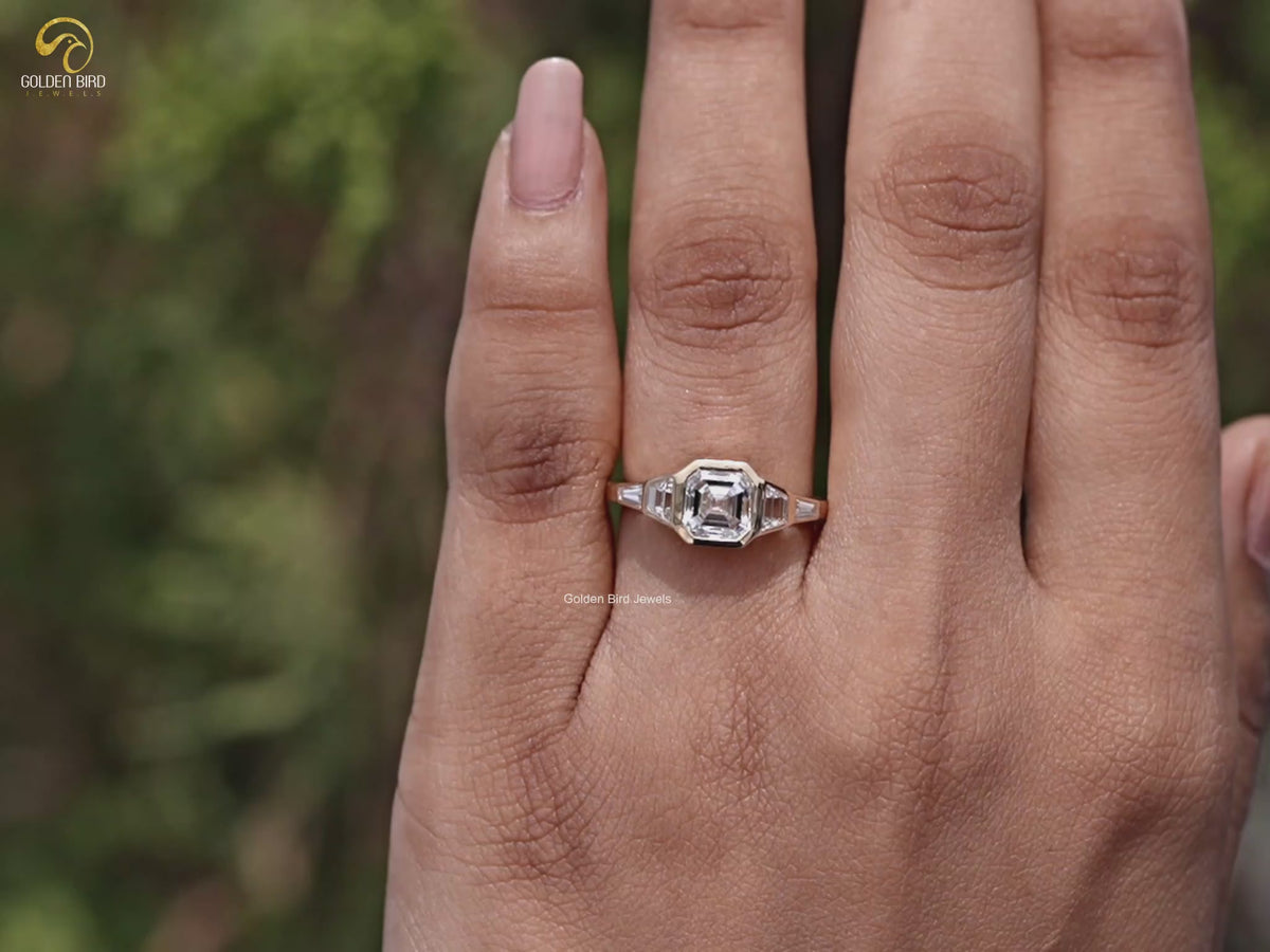 Asscher And Trapezoid Lab Diamond Five Stone Ring