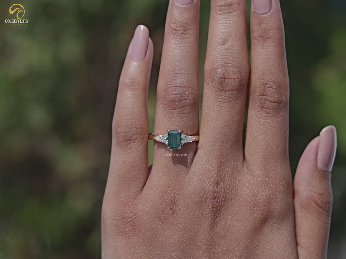 Green Emerald Moissanite Engagement Ring