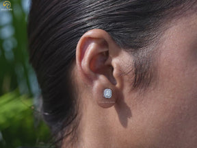 Emerald Cut Moissanite Halo Stud Earrings