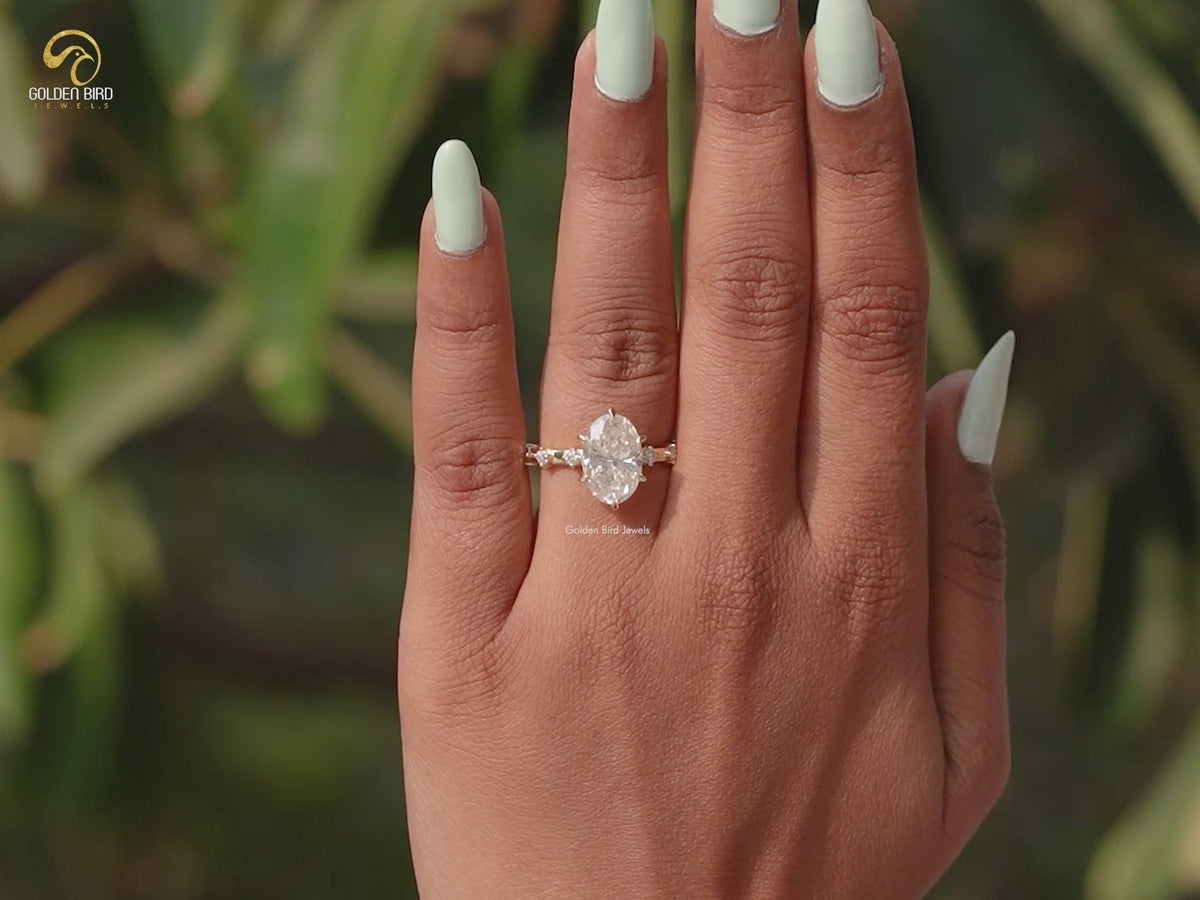Oval Cut Moissanite Accent Engagement Ring