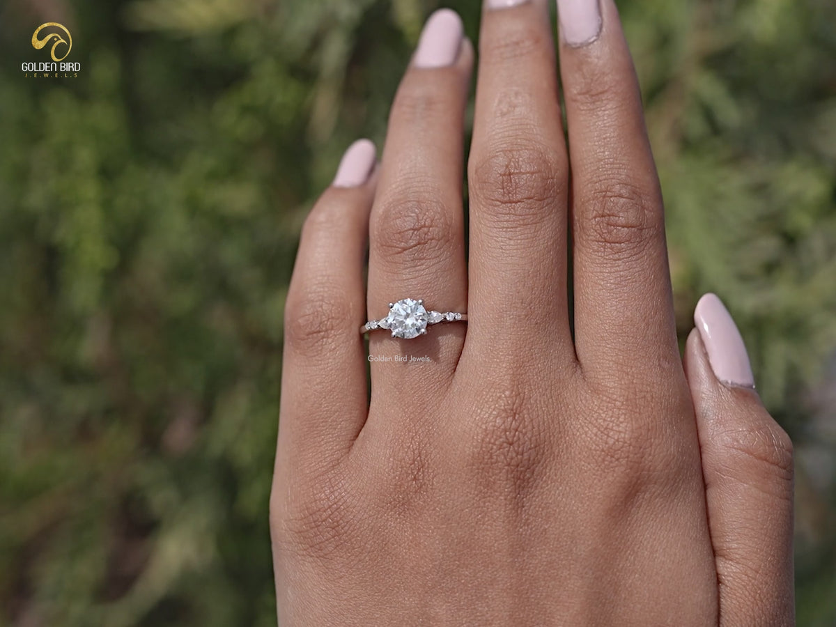 You tube Video of Round Cut Moissanite Accent Set Engagement Ring