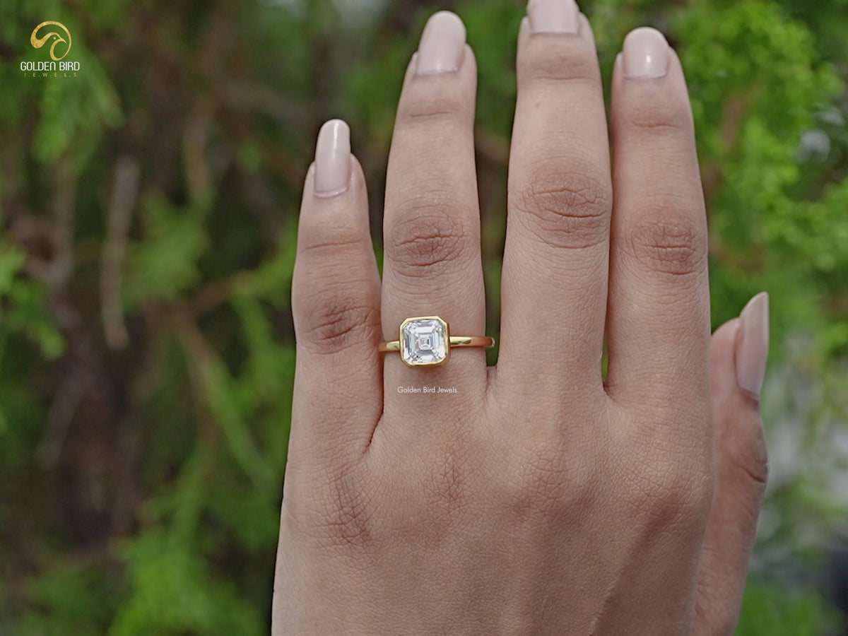 Bezel Set Asscher Cut Lab Diamond Solitaire Ring