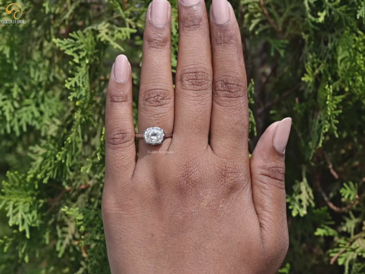 East West Cushion Cut Moissanite Solitaire Ring