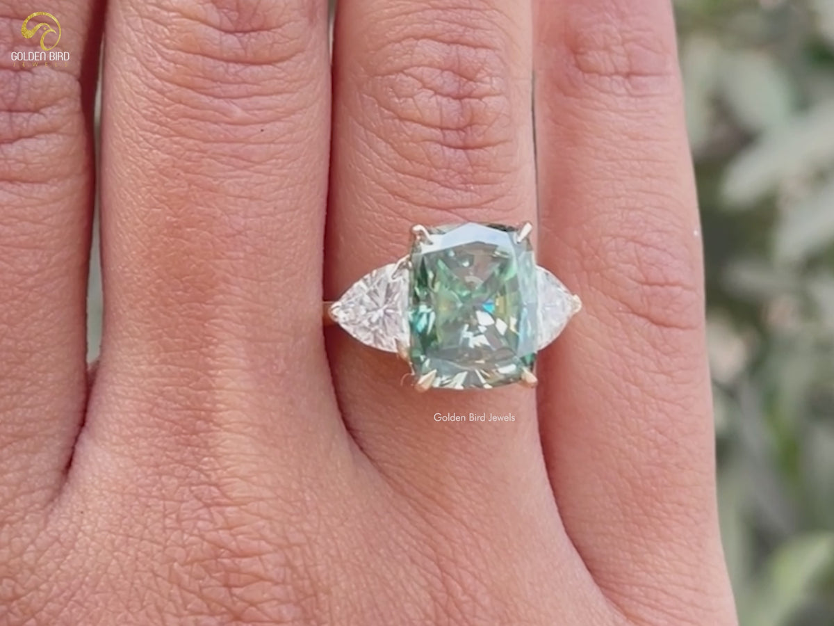 Cushion And Trillion Cut Three Stone Engagement Ring