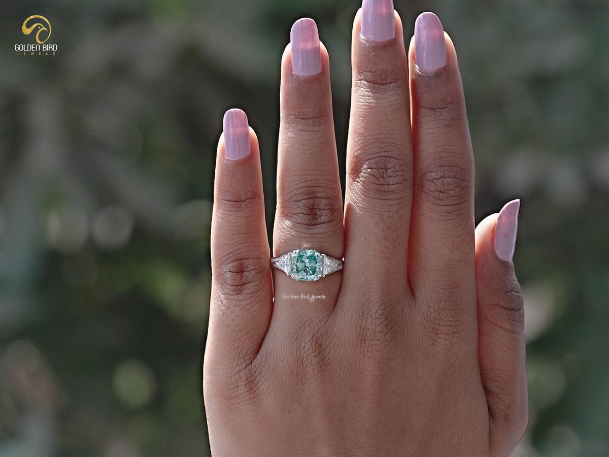 Radiant Cut Moissanite Accent Set Engagement Ring