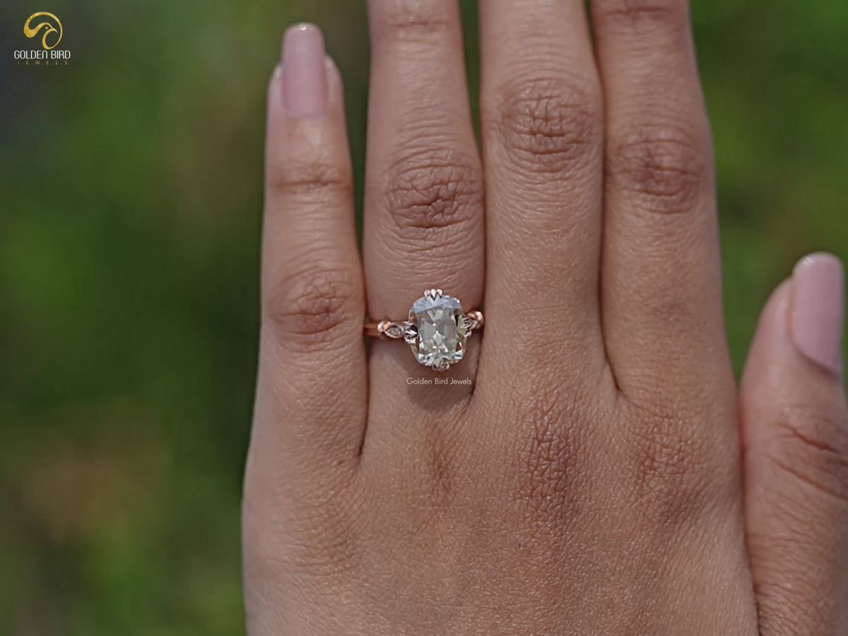 Old Mine Cushion Moissanite Accent Ring