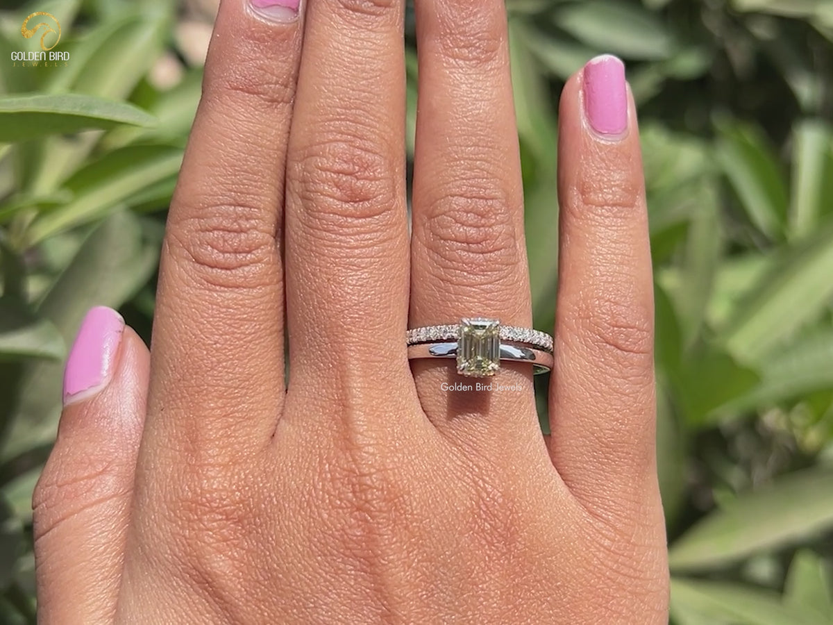 Yellow Emerald Cut Moissanite Ring Set