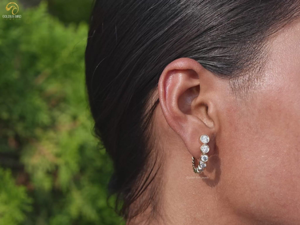 Round Graduated Lab Diamond C Hoop Earrings