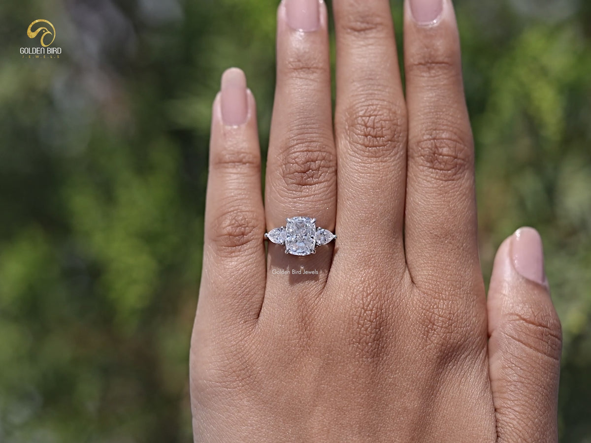 Cushion Lab Diamond Three Stone Hidden Halo Ring