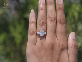 Cushion Lab Diamond Three Stone Hidden Halo Ring