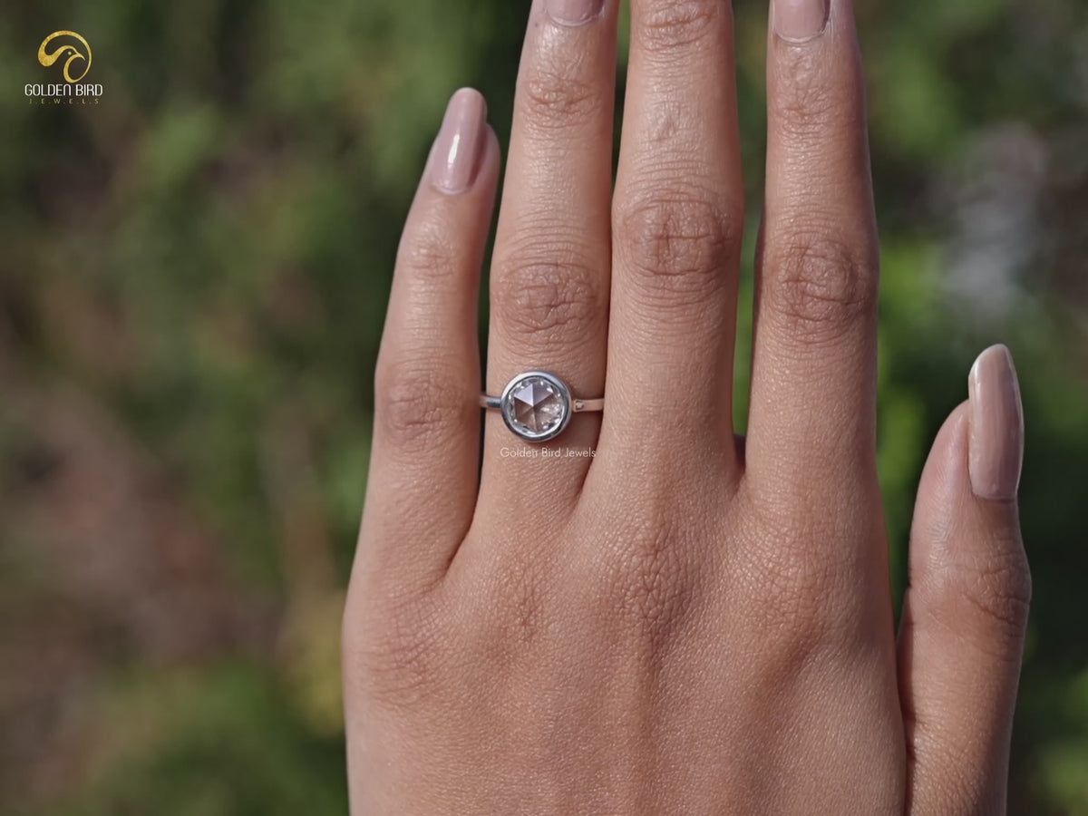 Rose Cut Round Moissanite Solitaire Ring For Her