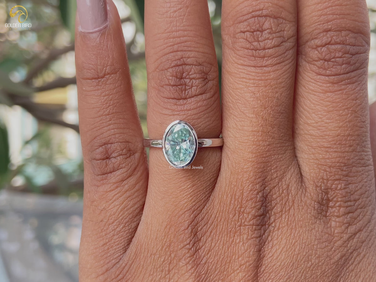 Oval Cut Moissanite Bezel Setting Solitaire Engagement Ring