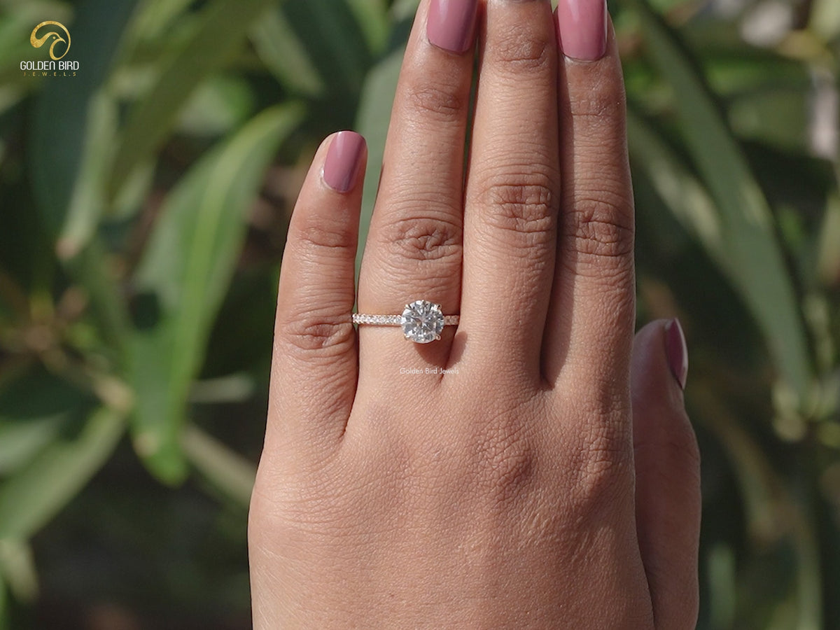 Round Cut Moissanite Solitaire Ring With Accent Stones